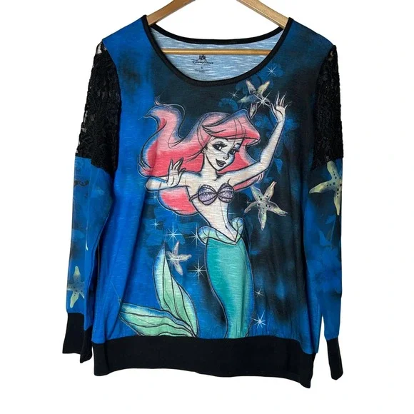Disney Parks NWT Shirt Size L Ariel The Little Mermaid Long Sleeve Lace Sheer - Picture 1 of 9